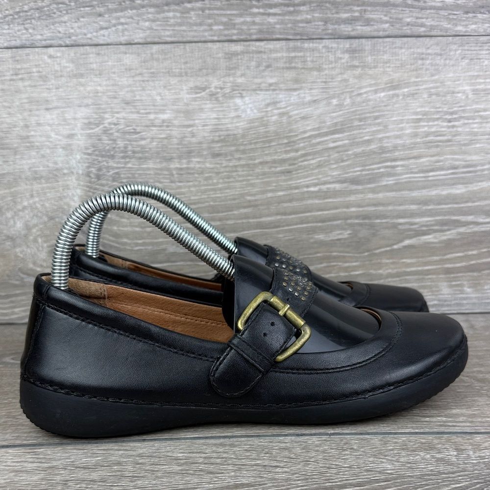Vionic 354Goleta Women’s Sz 7.5 Black Leather Buckle Strap Mary Jane Loafers